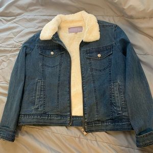 Fur lined zip up jean jacket